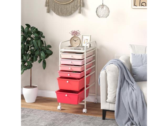 SlickBlue 6 Drawers Rolling Storage Cart Organizer-Pink