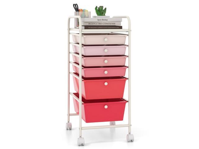 SlickBlue 6 Drawers Rolling Storage Cart Organizer-Pink