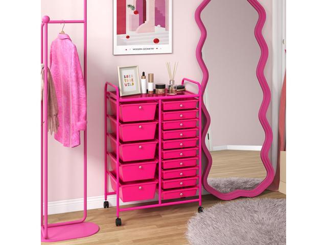 SlickBlue 15-Drawer Utility Rolling Organizer Cart MultiUse Storage-Pink