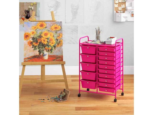 SlickBlue 15-Drawer Utility Rolling Organizer Cart MultiUse Storage-Pink