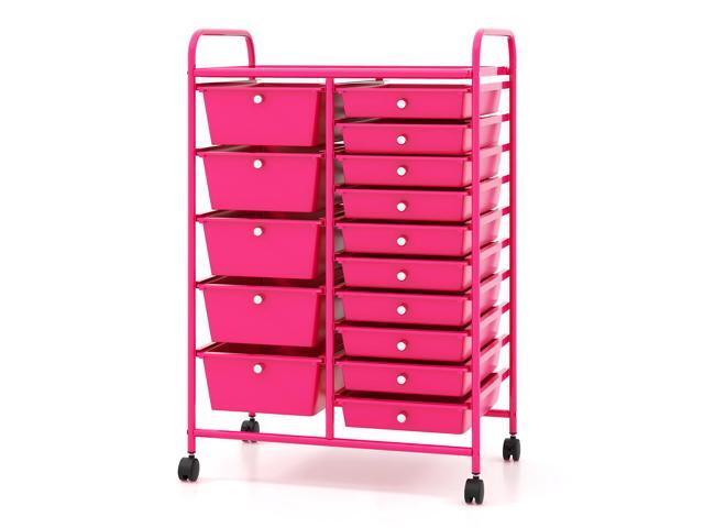 SlickBlue 15-Drawer Utility Rolling Organizer Cart MultiUse Storage-Pink