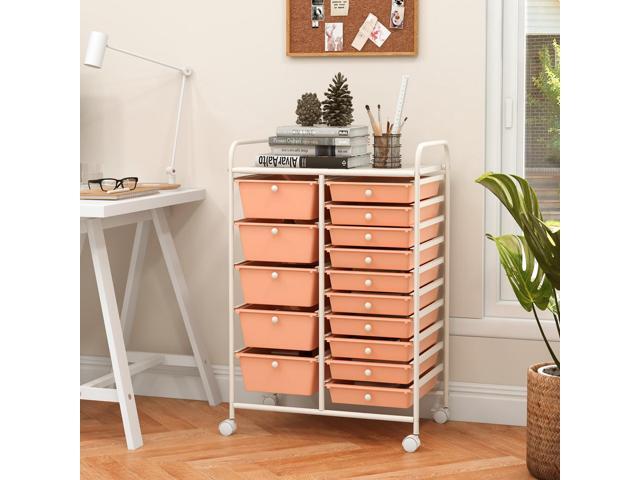 SlickBlue 15-Drawer Utility Rolling Organizer Cart Multi-Use Storage-Peach