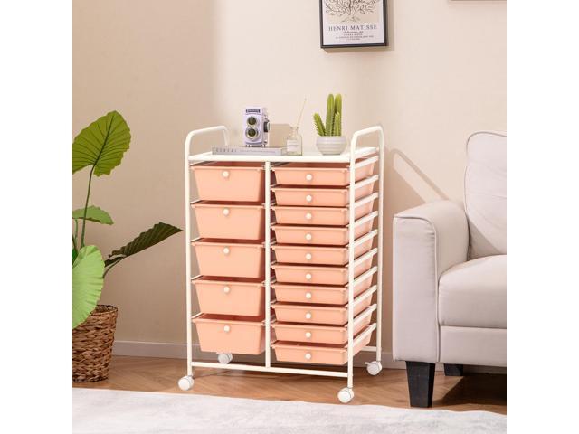 SlickBlue 15-Drawer Utility Rolling Organizer Cart Multi-Use Storage-Peach