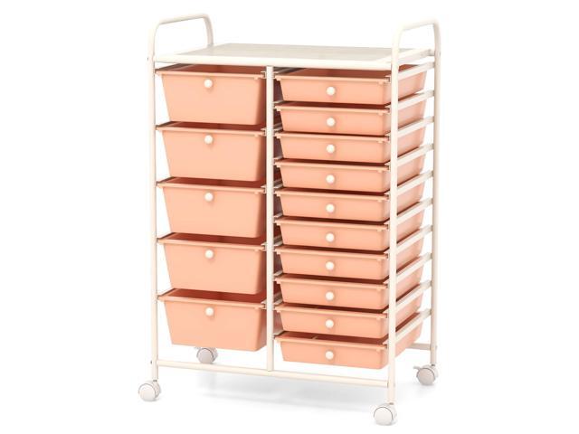 SlickBlue 15-Drawer Utility Rolling Organizer Cart Multi-Use Storage-Peach