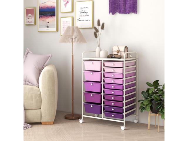 SlickBlue 15-Drawer Utility Rolling Organizer Cart Multi-Use Storage-Purple