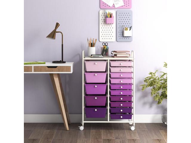 SlickBlue 15-Drawer Utility Rolling Organizer Cart Multi-Use Storage-Purple