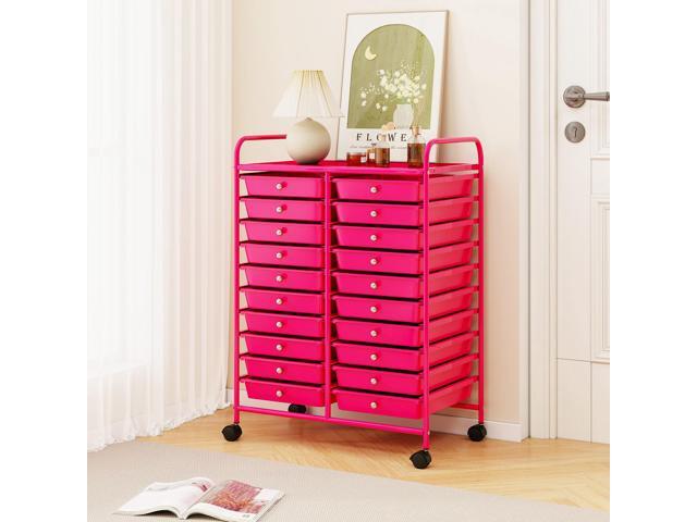 SlickBlue 20 Removable Drawers Rolling Storage Cart Studio Organizer-Pink