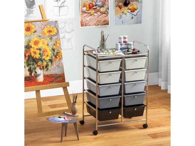 SlickBlue 10-Drawer Rolling Storage Cart-Beige & Gray