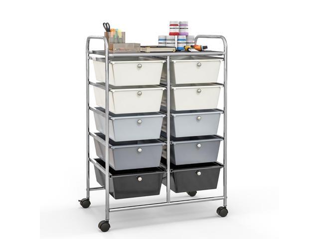 SlickBlue 10-Drawer Rolling Storage Cart-Beige & Gray