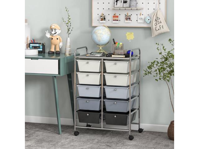 SlickBlue 10-Drawer Rolling Storage Cart-Beige & Gray