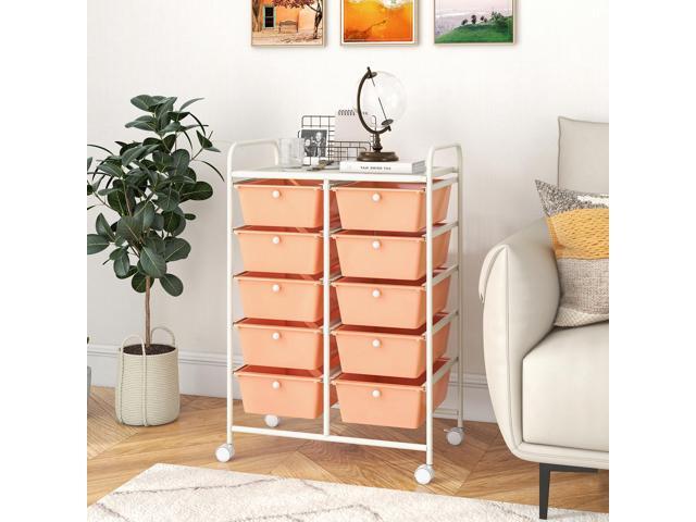 SlickBlue 10-Drawer Rolling Storage Cart-Peach