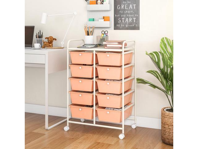 SlickBlue 10-Drawer Rolling Storage Cart-Peach