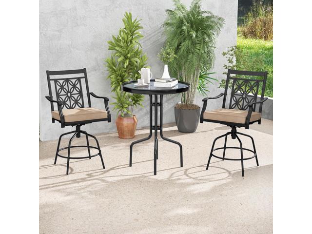SlickBlue Outdoor Swivel Bar Stools Set of 2 with Seat Cushions-Brown