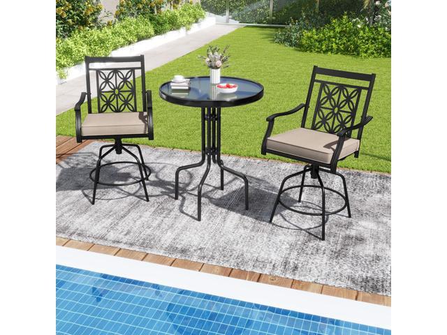 SlickBlue Outdoor Swivel Bar Stools Set of 2 with Seat Cushions-Brown