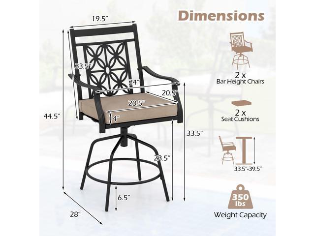 SlickBlue Outdoor Swivel Bar Stools Set of 2 with Seat Cushions-Brown