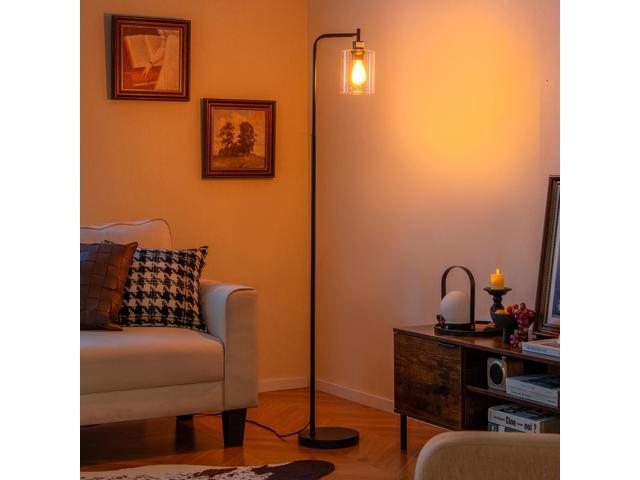 SlickBlue Modern Floor Lamp with Hanging Glass Lampshade and Foot Switch-Black