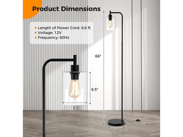 SlickBlue Modern Floor Lamp with Hanging Glass Lampshade and Foot Switch-Black