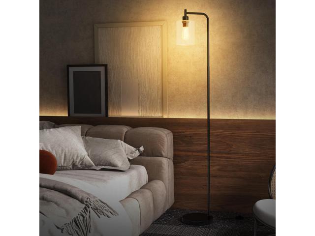 SlickBlue Modern Floor Lamp with Hanging Glass Lampshade and Foot Switch-Black