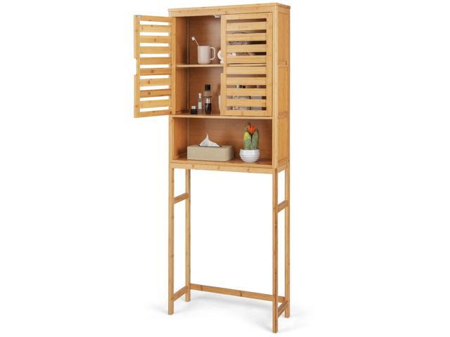 SlickBlue Bamboo Over The Toilet Storage Cabinet Bathroom with Adjustable Shelf