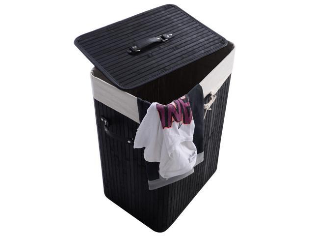 SlickBlue Rectangle Bamboo Hamper Laundry Basket Washing Cloth Bin Storage Bag Lid 3 color