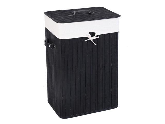 SlickBlue Rectangle Bamboo Hamper Laundry Basket Washing Cloth Bin Storage Bag Lid 3 color