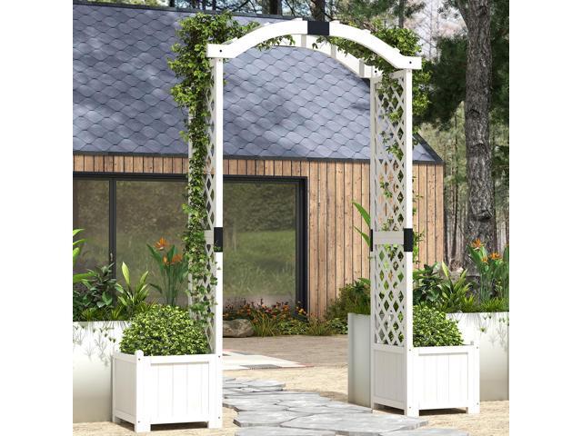 SlickBlue Wooden Garden Arbor with Planter and Trellis for Climbing Plants Decorations