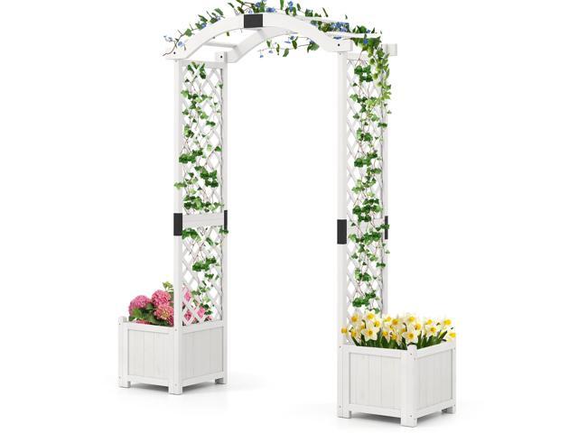 SlickBlue Wooden Garden Arbor with Planter and Trellis for Climbing Plants Decorations
