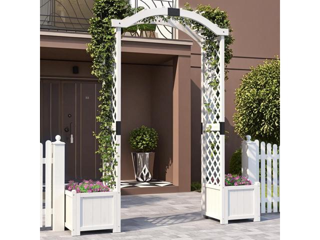 SlickBlue Wooden Garden Arbor with Planter and Trellis for Climbing Plants Decorations