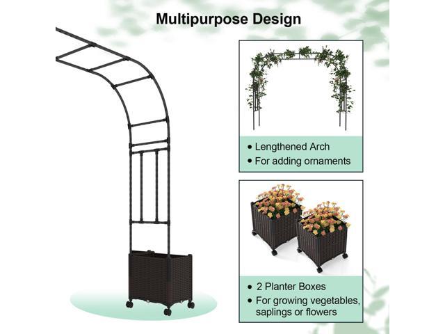 SlickBlue 6.6 Feet Garden Arch Trellis with 2 Planter Boxes and Lockable Wheels