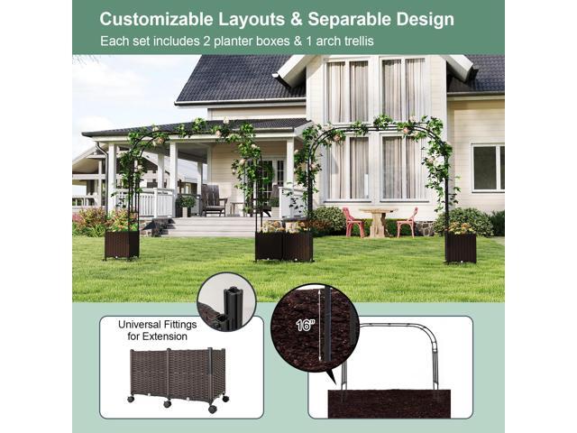 SlickBlue 6.6 Feet Garden Arch Trellis with 2 Planter Boxes and Lockable Wheels