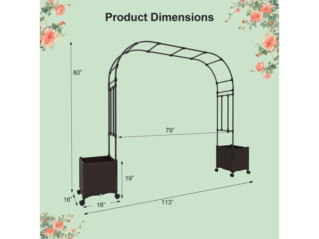 SlickBlue 6.6 Feet Garden Arch Trellis with 2 Planter Boxes and Lockable Wheels
