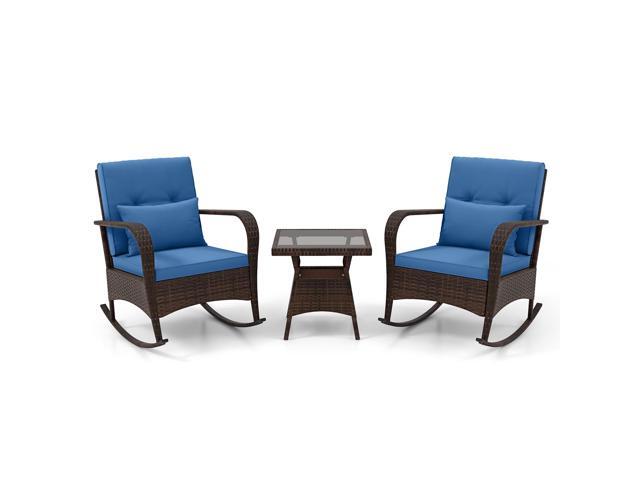 SlickBlue 3 Pieces Outdoor Rocking Set with Tempered Glass Coffee Table for Backyard Poolside