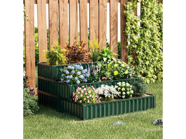 SlickBlue Heavy-Duty Metal Outdoor 3-Tier Raised Garden Bed Planter Box