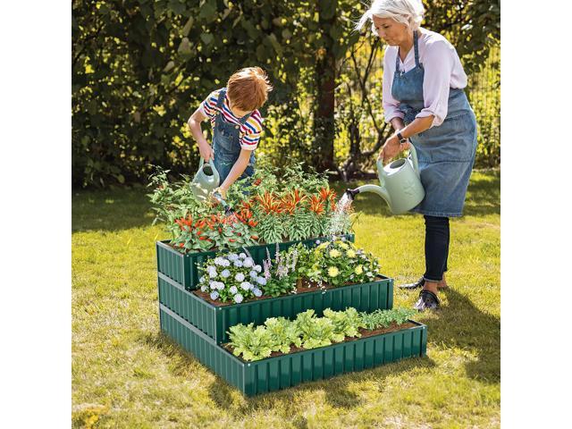 SlickBlue Heavy-Duty Metal Outdoor 3-Tier Raised Garden Bed Planter Box