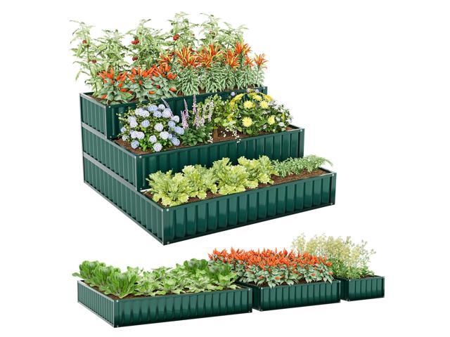 SlickBlue Heavy-Duty Metal Outdoor 3-Tier Raised Garden Bed Planter Box