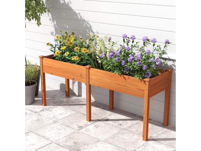 SlickBlue Fir Wood Outdoor Raised Garden Bed with Divider Panel and Drainage Holes