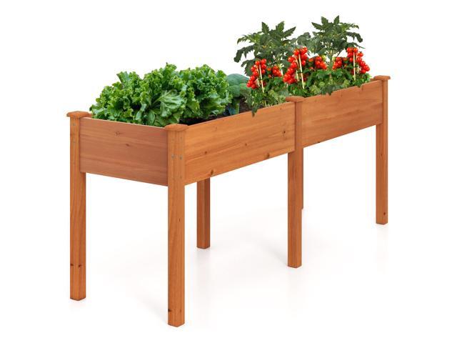 SlickBlue Fir Wood Outdoor Raised Garden Bed with Divider Panel and Drainage Holes