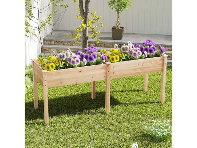SlickBlue Fir Wood Outdoor Raised Garden Bed with Divider Panel and Drainage Holes