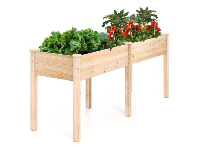 SlickBlue Fir Wood Outdoor Raised Garden Bed with Divider Panel and Drainage Holes