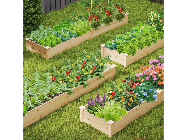 SlickBlue Wooden Raised Garden Bed with 2 Planter Boxes and Dividers