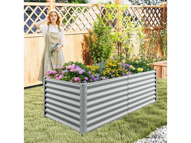 SlickBlue 6 x 3 x 2 Feet Metal Rectangular Raised Garden Bed with Open Bottom Design
