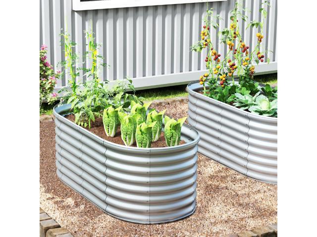 SlickBlue 5 x 3 x 2 Feet Metal Oval Raised Garden Bed with Open Bottom Design