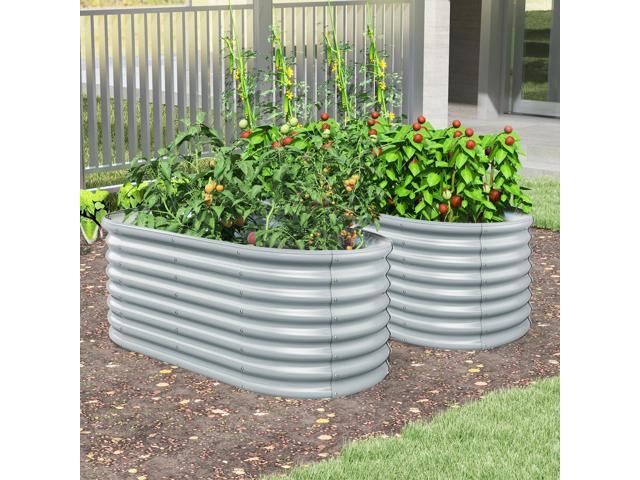 SlickBlue 5 x 3 x 2 Feet Metal Oval Raised Garden Bed with Open Bottom Design