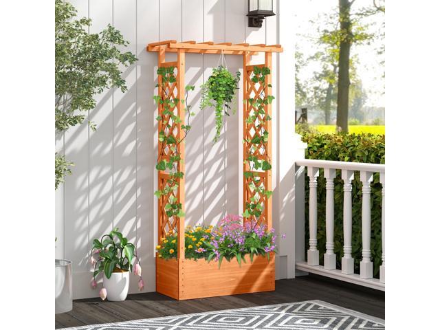 SlickBlue Raised Garden Bed with Side Trellis and Hanging Roof and Drainage Hole