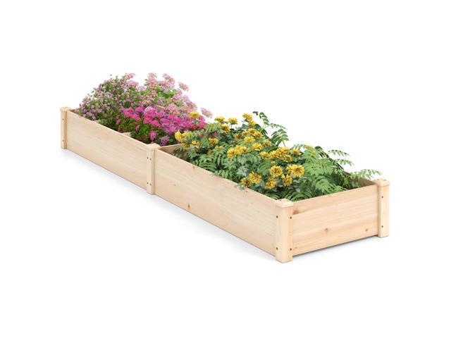 SlickBlue Wooden Raised Open-Ended Base Garden Bed with 2 Planter Boxes Divider
