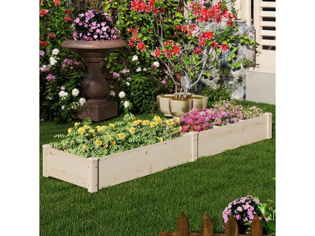 SlickBlue Wooden Raised Open-Ended Base Garden Bed with 2 Planter Boxes Divider