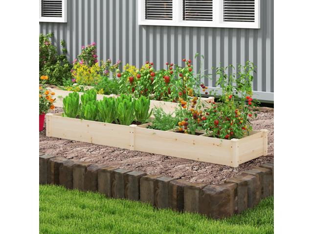 SlickBlue Wooden Raised Open-Ended Base Garden Bed with 2 Planter Boxes Divider