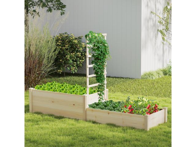 SlickBlue Raised Garden Bed with Trellis 87 Inch Wooden Elevated Planter with 2 Planter Boxes