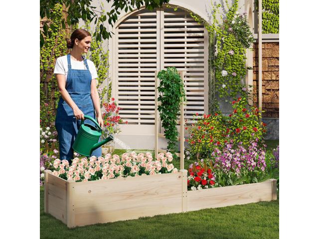 SlickBlue Raised Garden Bed with Trellis 87 Inch Wooden Elevated Planter with 2 Planter Boxes