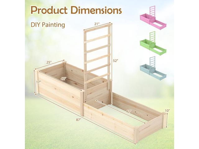 SlickBlue Raised Garden Bed with Trellis 87 Inch Wooden Elevated Planter with 2 Planter Boxes